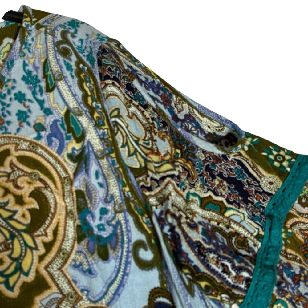 Bila Women’s XXL Boho Paisley Cold Shoulder Blouse Bell Sleeve Rayon Top - Picture 3 of 9